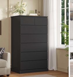 7 Drawer Tall Dresser , 52”H Large Vertical Dresser ,Modern Wood Closet Dressers & Chests of Drawers , for Bedroom, Living Room, Nursery ,Black