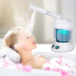 Portable 2-in-1 facial vaporizer, nano-ionic facial steam humidifier and hooded hair vaporizer