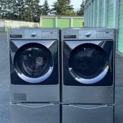 KENMORE ELITE FRONT LOAD WASHER AND ELECTRIC DRYER WITH PEDESTAL. WORKS PERFECT. 30 DAYS WARRANTY.