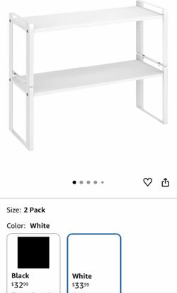 2 Pack Expandable Cabinet Organizer Shelves, 88lbs High Weight Capacity, Stackable Heavy-Duty Metal Storage Rack, Adjustable Cabinet Shelf for Kitchen