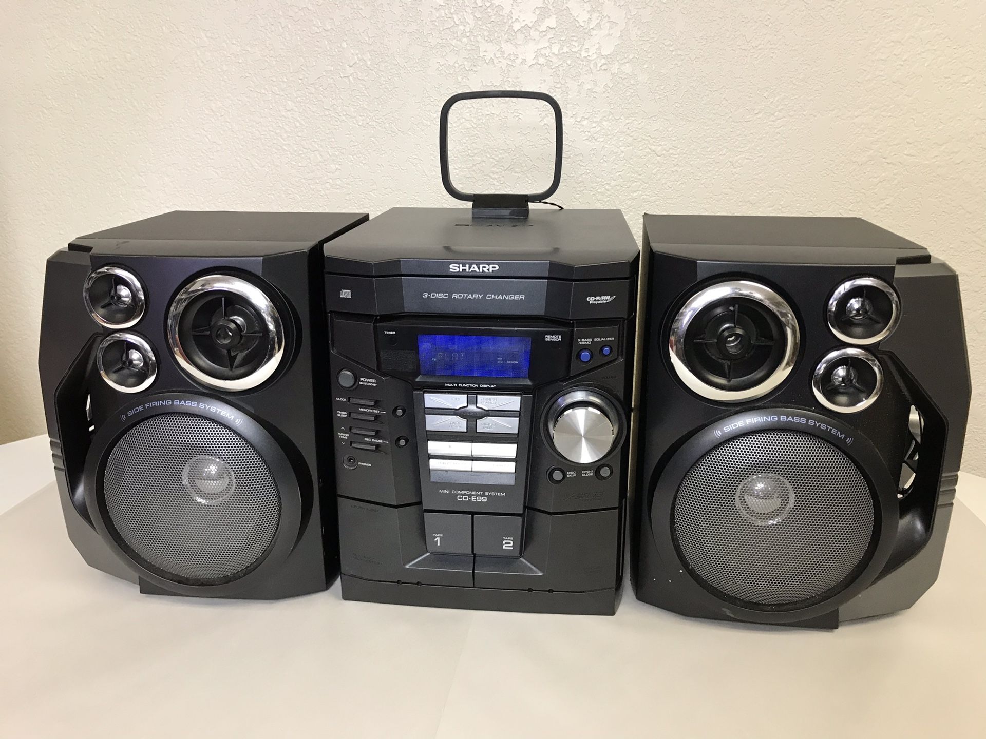 Sharp CD-E99 mini component system 3 disk rotary changer tape player clock radio