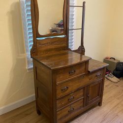 Antique Cabinet/Armoire with Mirror and Valet Rack