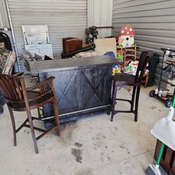 Solid Wood Bar With Two Chairs Chic Teak Bar Stools