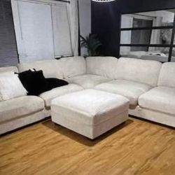 New 6 Piece Corduroy Sectional. Beige / Grey. 127”x127”. Free Delivery!