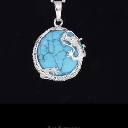 Blue Turquoise Dragon Pendant Necklace