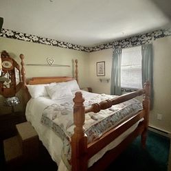 Antique Bed Post , Dresser Bed Steps, Trifold Mirrors, Queen Anne Style Bed Raised Platform, Bureau 