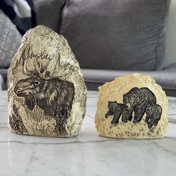 Engraved Moose & Bear Wildlife Decor