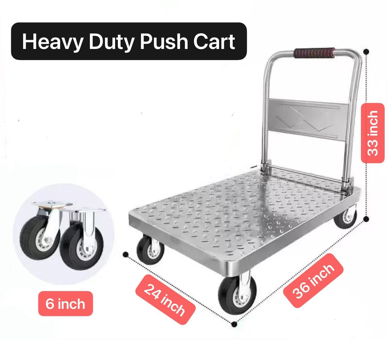 Platform Truck Heavy Duty Push Cart Dolly with 1800 LBS Capacity Foldable Moving Flatbed Cart with 6'' Swivel Wheels Large Steel Platform Dolly Cart f