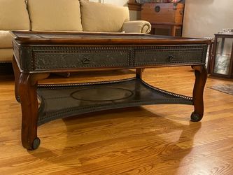 Wood and Metal Coffee Table with 2 Drawers