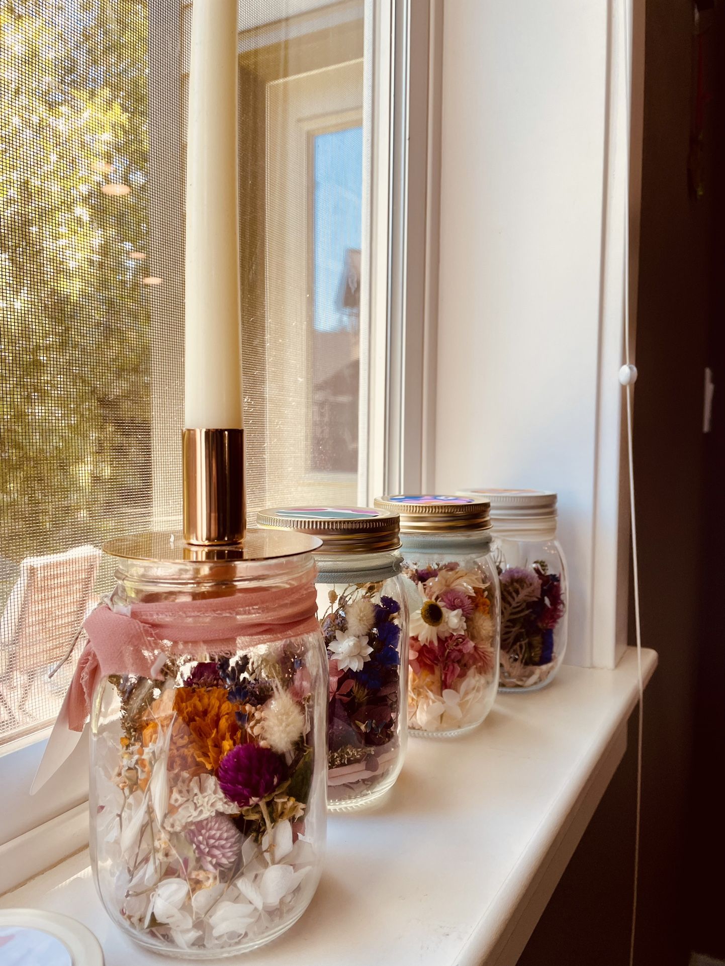 Botanical Mason Jars with Taper Candle Holder
