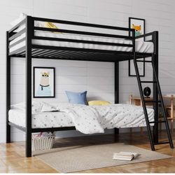 Toddlers, Loft Bunk Bed Twin Over Twin Size with Ladder and Guardrail,,Black S-32