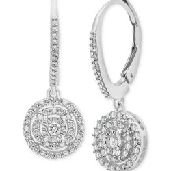 Diamond Circle Leverback Drop Earrings 1/4 ct tw Sterling Silver Macy’s NEW