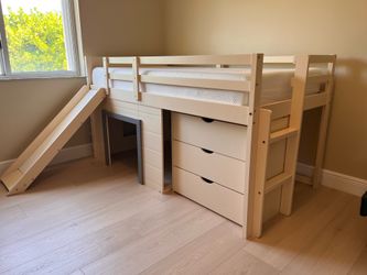 Twin Low Loft Bed with 3 Storage Drawers & Underneath House