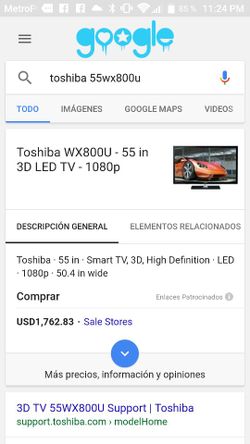 Smart TV 3D 55" TOSHIBA con 2 3D glasses