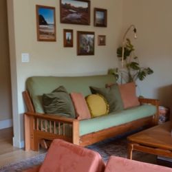 Mcm Wood Futon With Newer Full Mattress And 2 Covers 