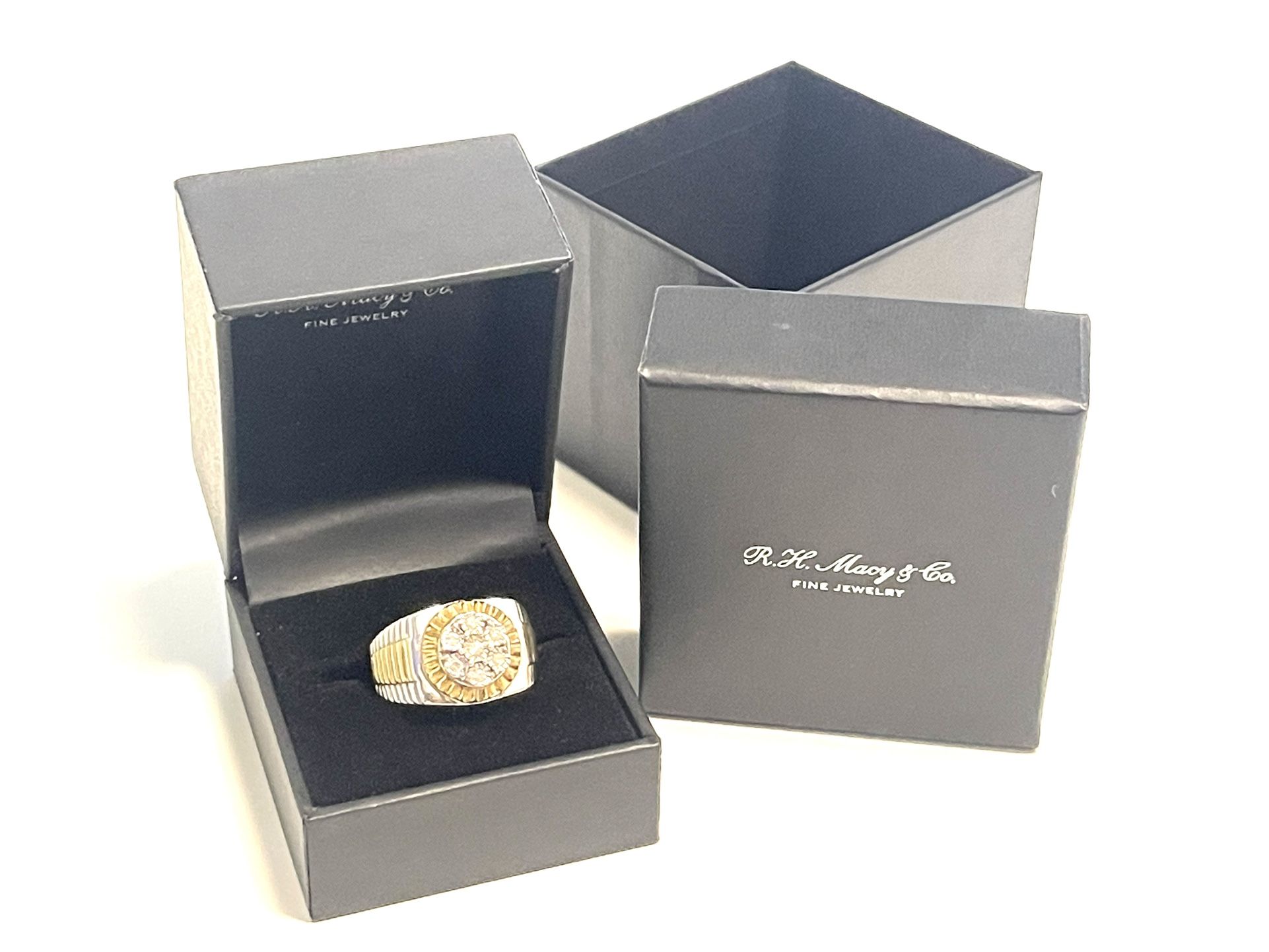 Macy’s Men’s Diamond Two-Tone Cluster Ring (1/5 Ct. Tw.) Sterling Silver 18k Gold Plate Size 10