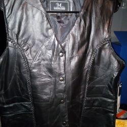 M Collection Leather  Blk Vest
