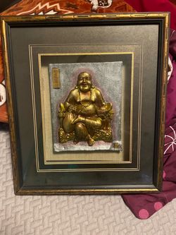 Vintage Framed 3D Laughing Buddha Wall Art – 14.5” x 16.5”