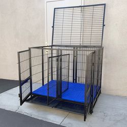 (New) $280 X-Large 49” Heavy-Duty Folding Dog Cage 49x38x43” Two-Door Crate Kennel w/ Divider