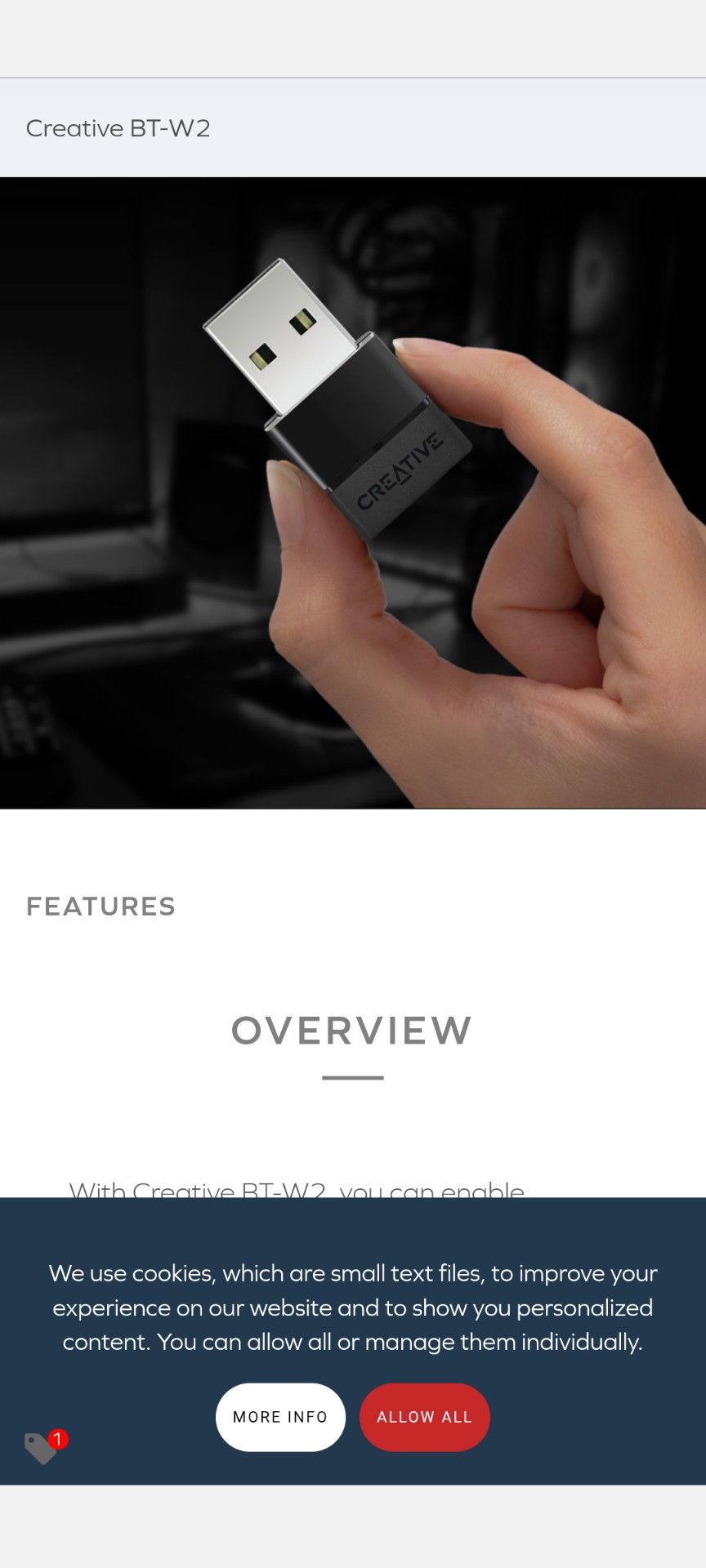 Creative BT-W2 Bluetooth aptX High Quality Audio Transceiver 