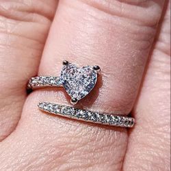 Clear Crystal and Cubic Zirconia Adjustable Stainless Steel Ring.