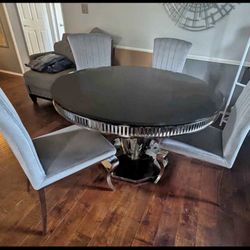 Modern mirror dining table set with 4 chairs