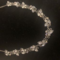 NEW Silvertone Rhinestone Blue Necklace