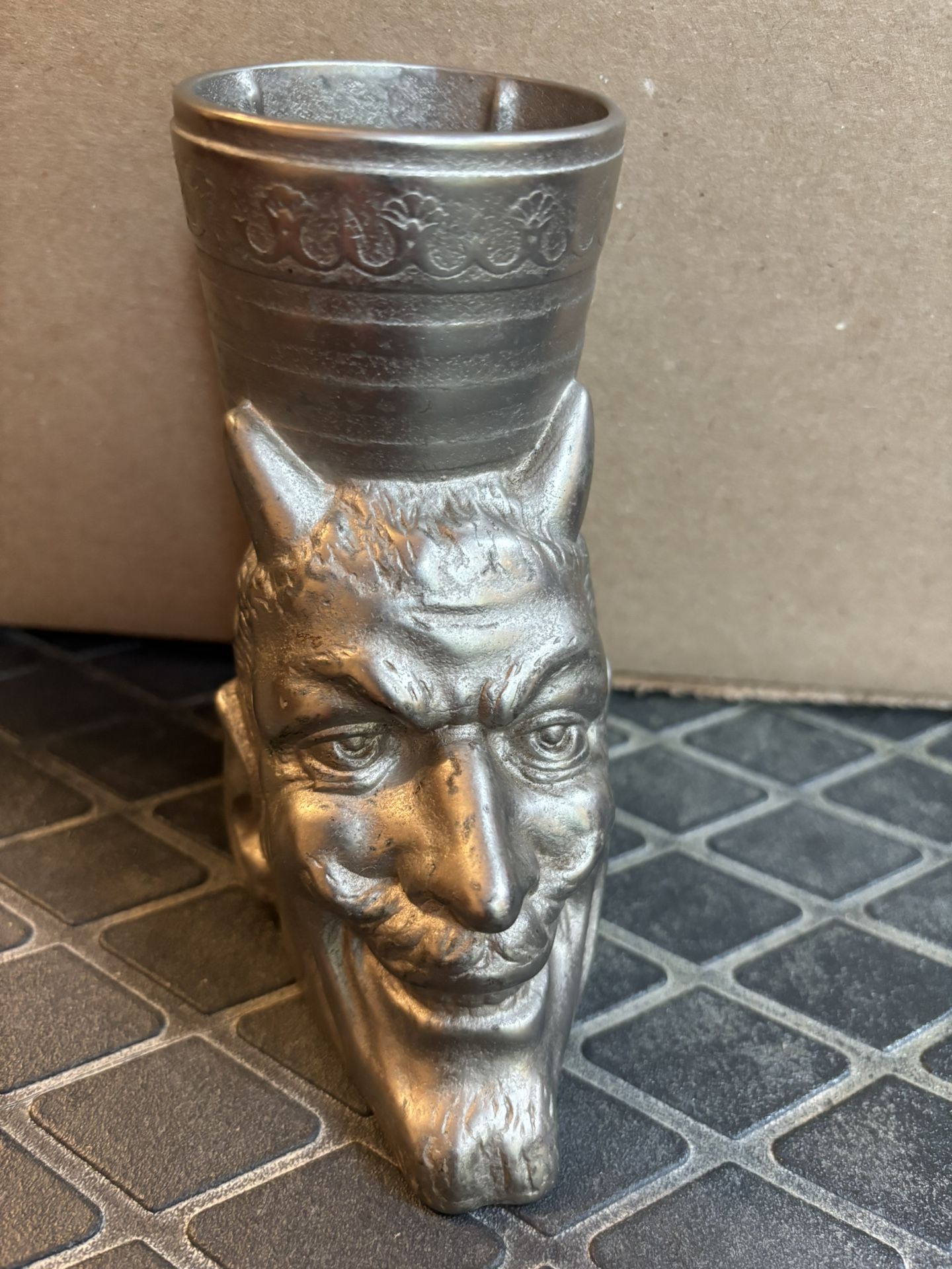 Vintage Pencil Cup Holder Mephistopheles Devil metal casting Soviet Russian USSR