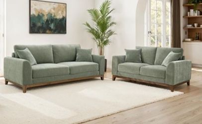 Brand New Olive Green Mid-Century Style Sofa & Loveseat