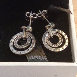 Pandora Authentic Brand New Sterling Silver Cz Signature CZ Logo Dangling Earrings With Box Or Pouch 