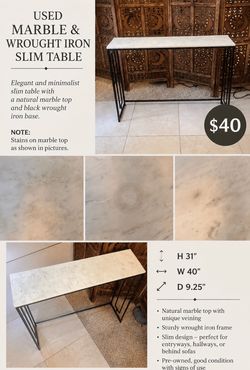 Metal and marble slim table