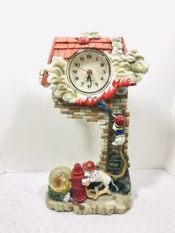 Vintage 1999 Cadona-Dalmatian Firefighter Desk Clock & Snow Globe, 11" Tall