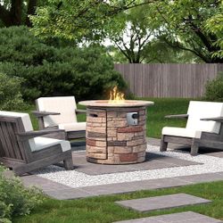 Round Propane Fire Pit Table Faux Stone