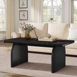 Tribesigns Rectangle Coffee Table, 47-Inch Wood Rectangular Living Room Table, Farmhouse Accent Center Low Cocktail Tea Table with Sturdy Base & Round