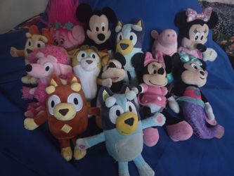 Mix Lot of 13 plushies,  mickey ,bluey,minnie, peppa