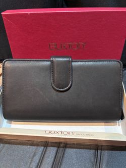 Buxton Women’s Black Leather Zipper Close Wallet with Credit Card Slots