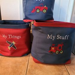 3 Canvas Storage  Baskets/ Bin Toy Organizer For Kidsz