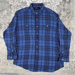 Polo by Ralph Lauren Rowley Blue Plaid Flannel Long Sleeve Shirt Mens Size XL  