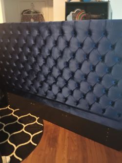 King size blue velvet headboard