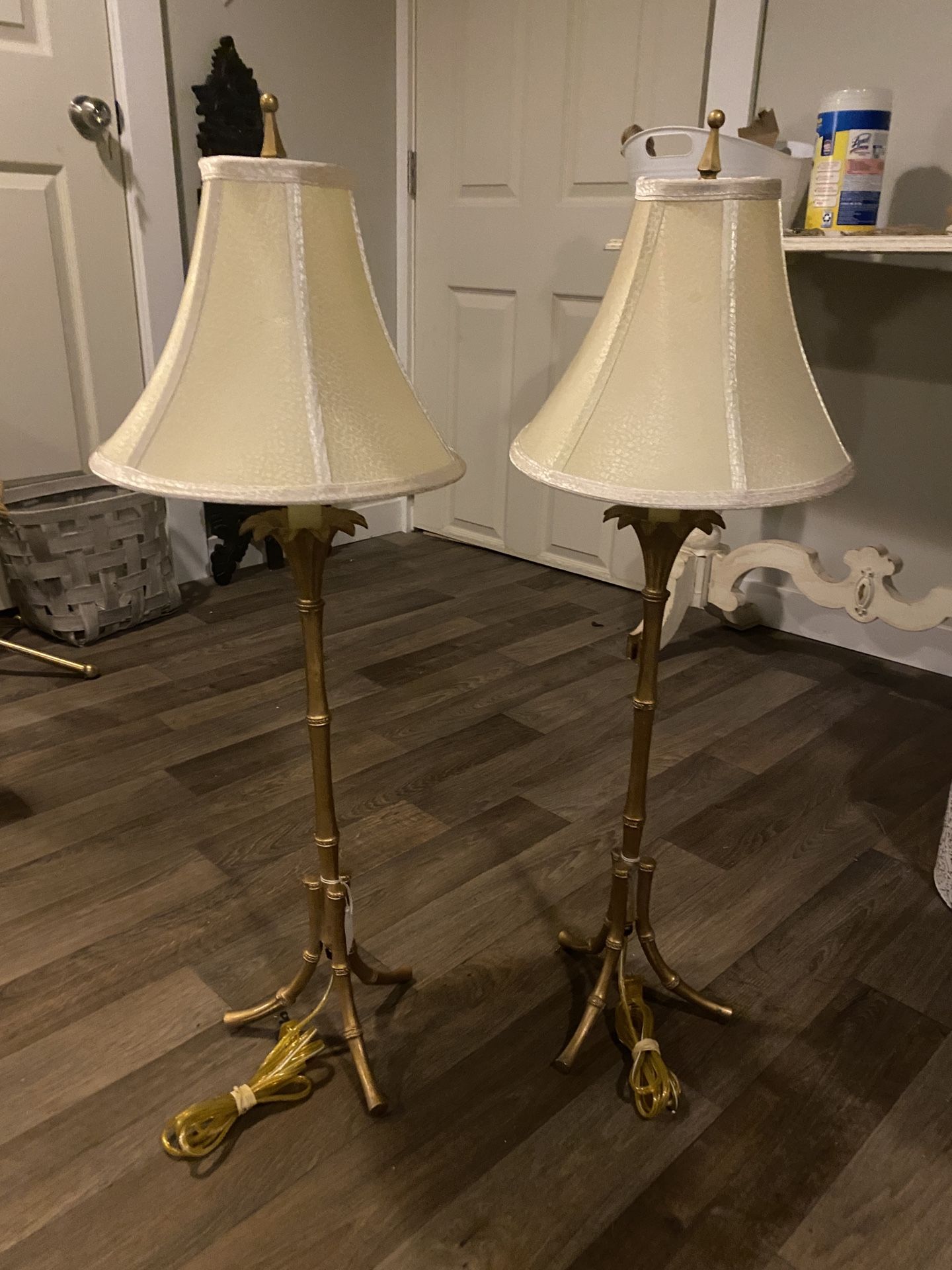 Lamps Set Of 2 Gold Bamboo Thin Hollywood Regency