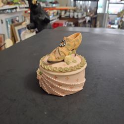 Charming Victorian Style Shoe Decorative Small Trinket Box Handcrafted With Embossed Florals 3.5"H X 3"W 