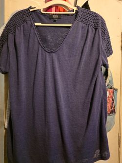 Modern Vintage Navy Blue Crochet Shoulder Top