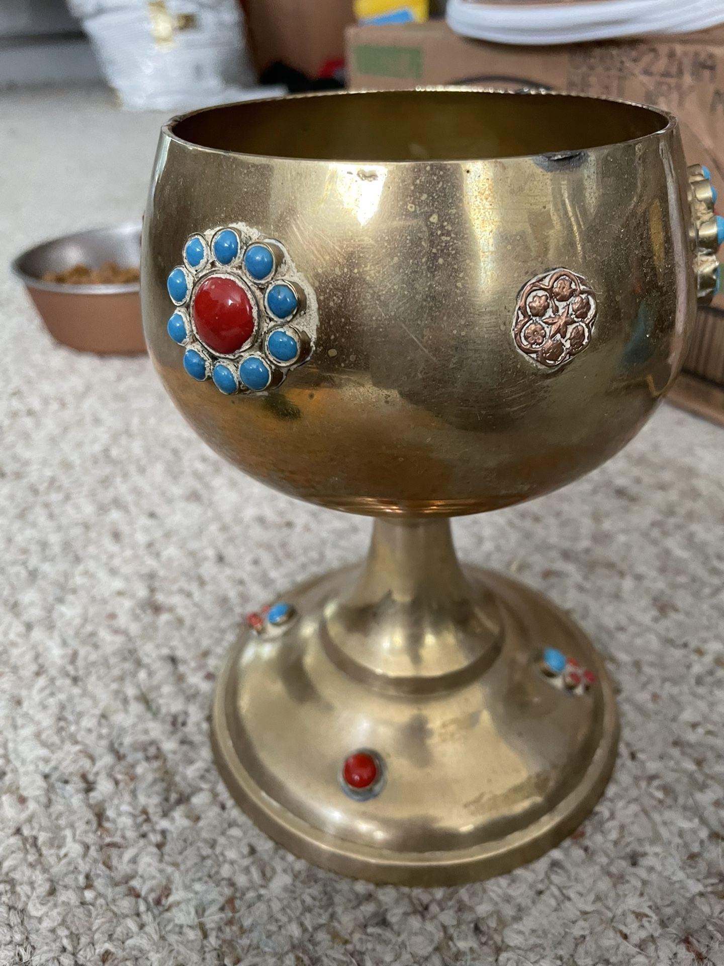 Brass Chalice With Turquoise And Coral 