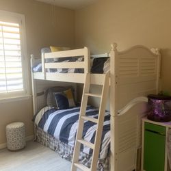 Bunk Beds-Twin White Wood-Solid And Sturdy Includes 2 Twin Mattresses