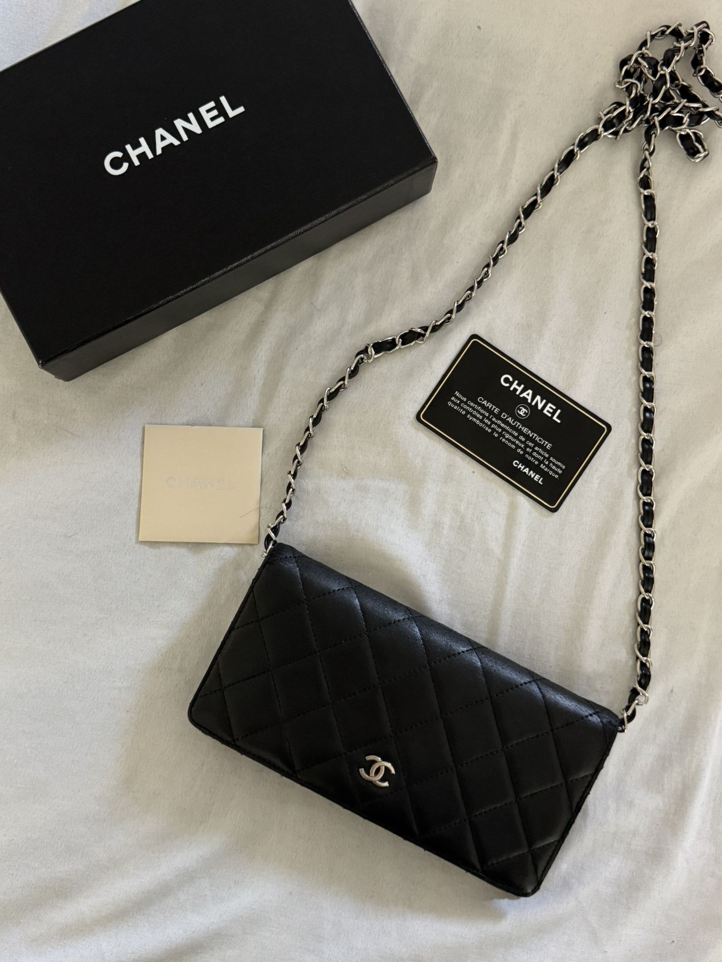 Authentic CHANEL Lambskin Matelasse wallet on chain crossbody bag