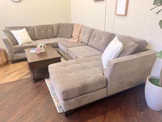 Beige Macy’s Elliot 3pc Sectional Sofa in U-Shape
