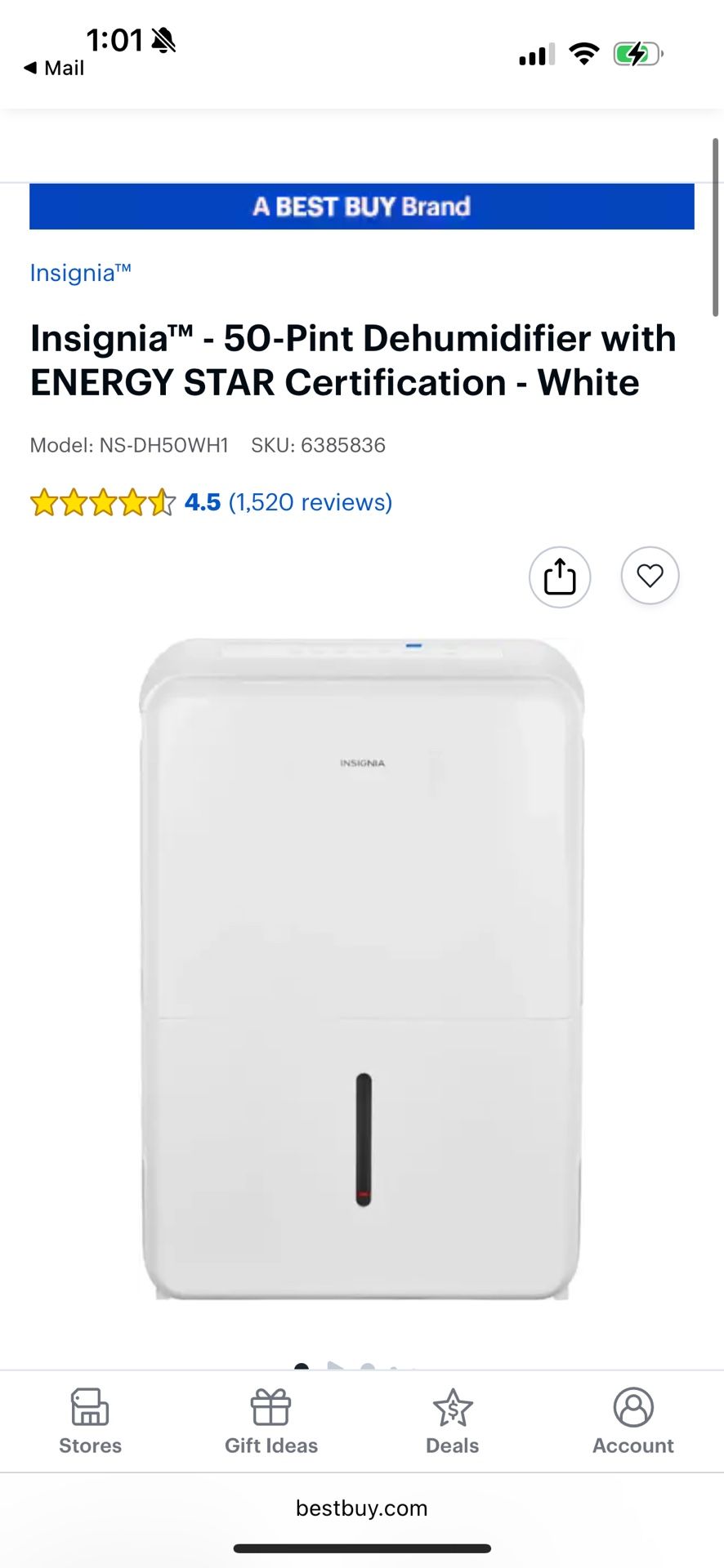 Insignia Dehumidifier - 50 Pt / 1500 Sq Feet