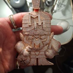 Rose Gold Over 925 Sterling Silver Iced Out Monkey Pendant 