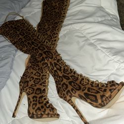 Cheetah Thigh high HEEL Boots