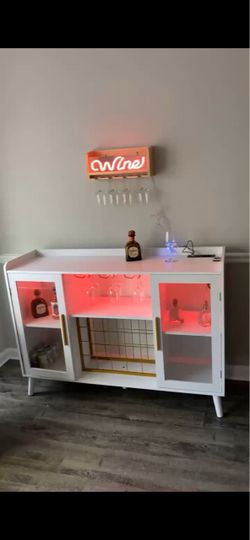 White Bar Cabinet with LED Lighting
